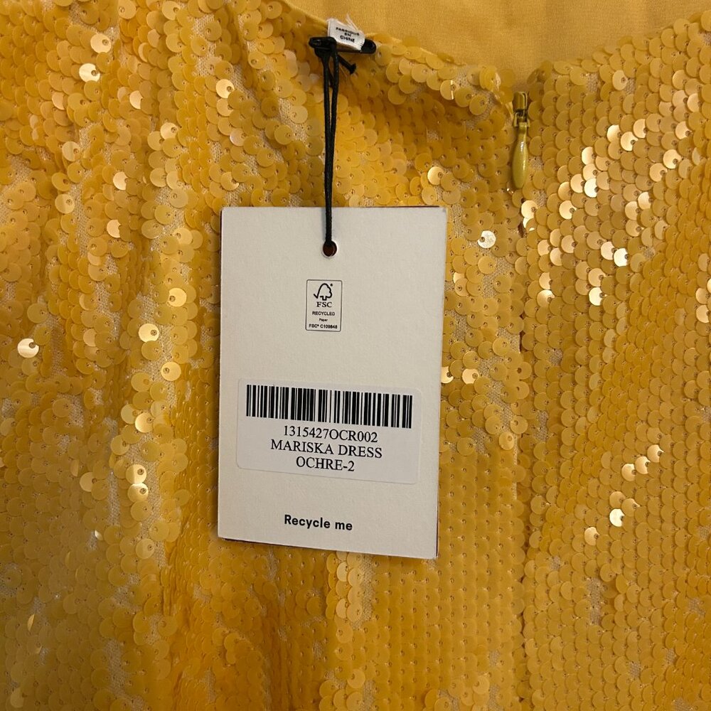 NWT Reformation Mariska Dress in Ochre Sequin Yellow Size 2 - Picture 2 of 11